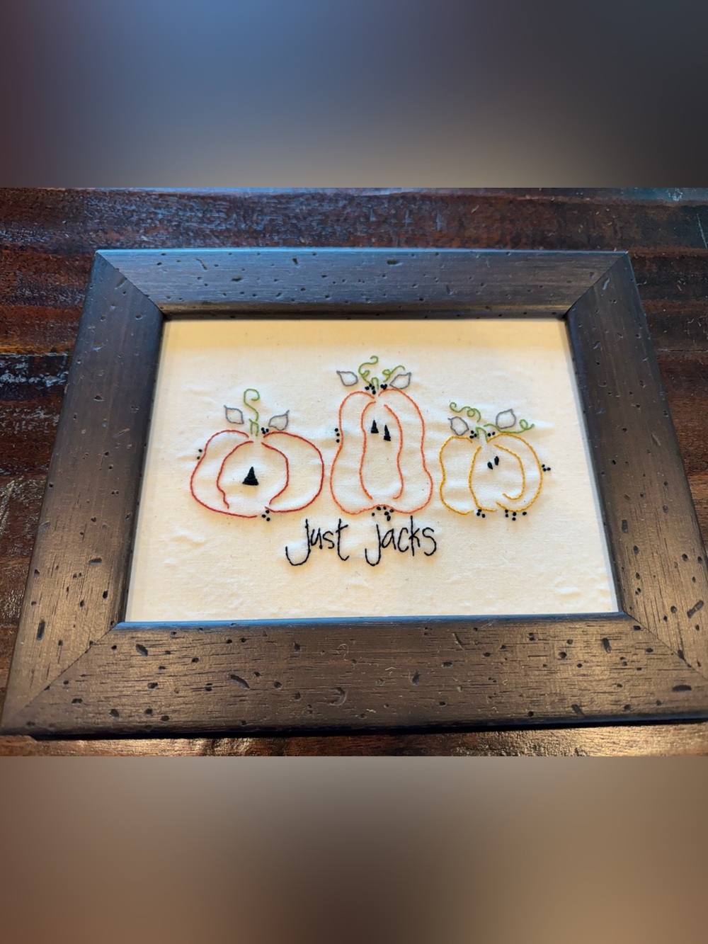 Hand-stitched “Just Jacks” Professionally Framed Wall Art 🎃
